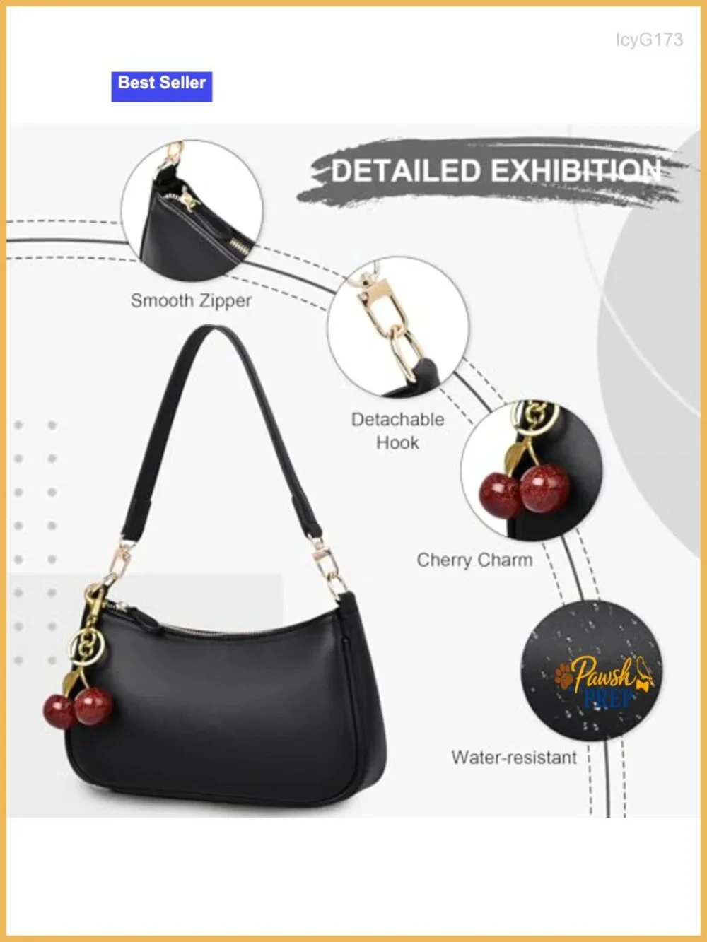 Small Faux Leather Hobo Crossbody Bag with Cherry Charm and RFID Blocking